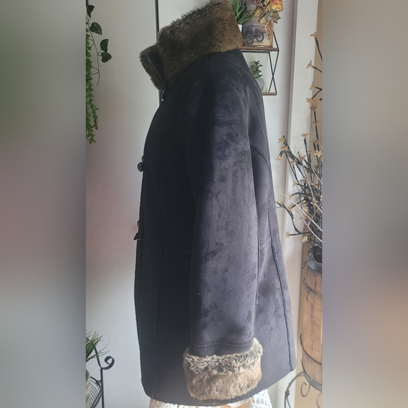 Tower by London Fog Black Faux Suede Coat L - Picture 4 of 9